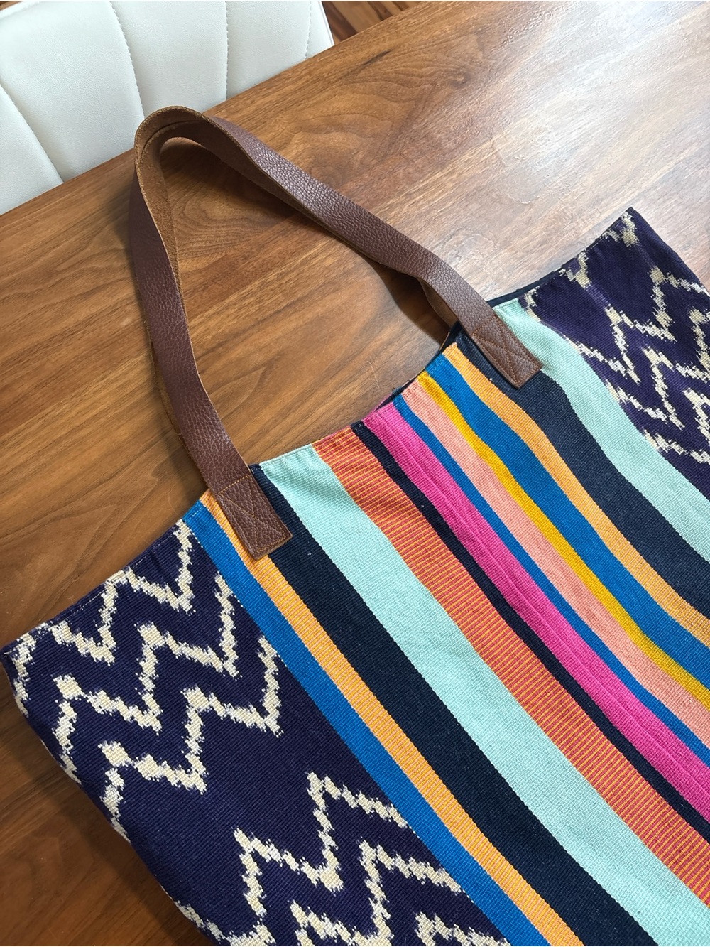 Noonday Collection Handwoven Artisan Tote Bag Fair Trade Woven Leather Straps - Picture 5 of 11